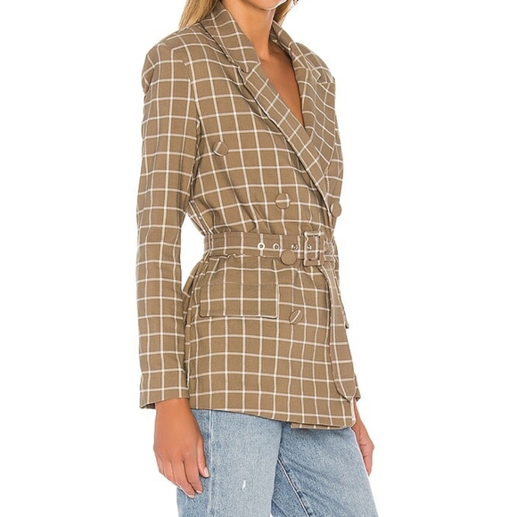 LOVERS + FRIENDS NWT Womens Kyrie Belted Blazer Jacket in Olive Plaid Size M - Picture 2 of 13